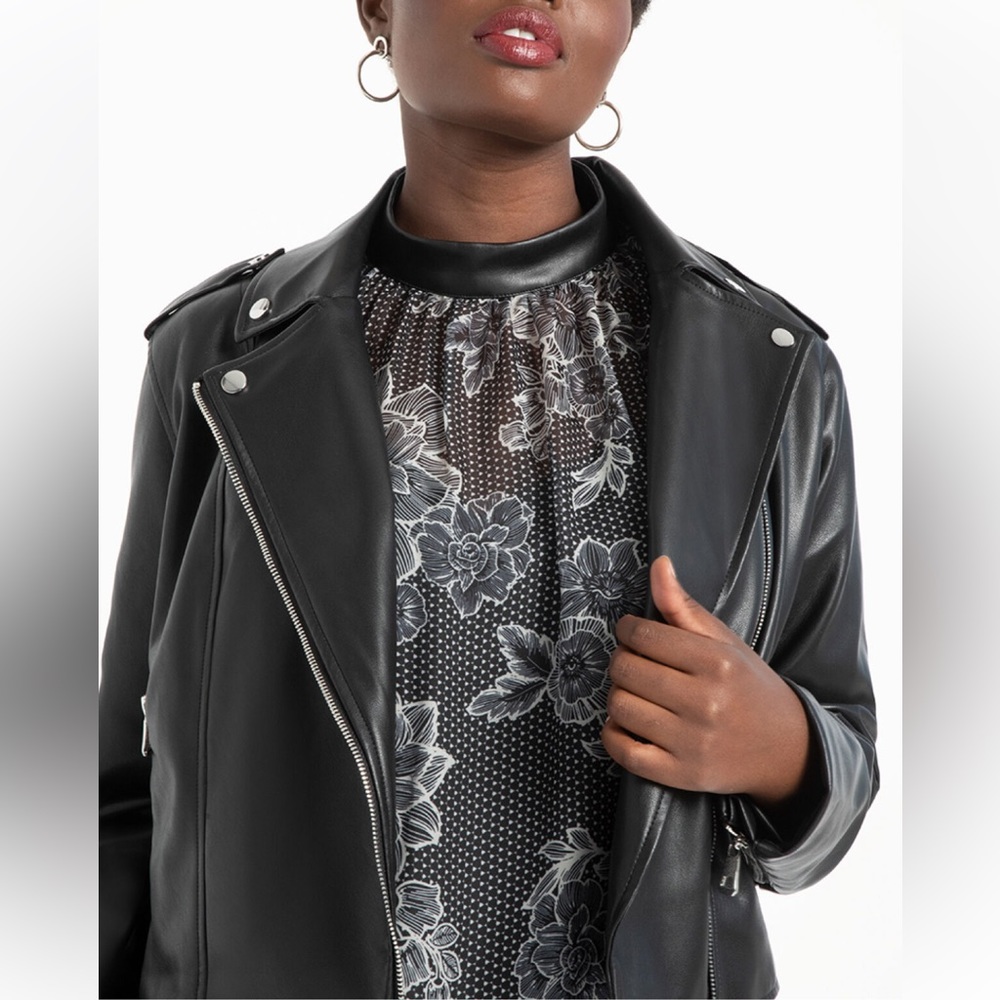 Eloquii Black Faux Leather Motorcycle Jacket - Women’s Plus Size 26 / 28